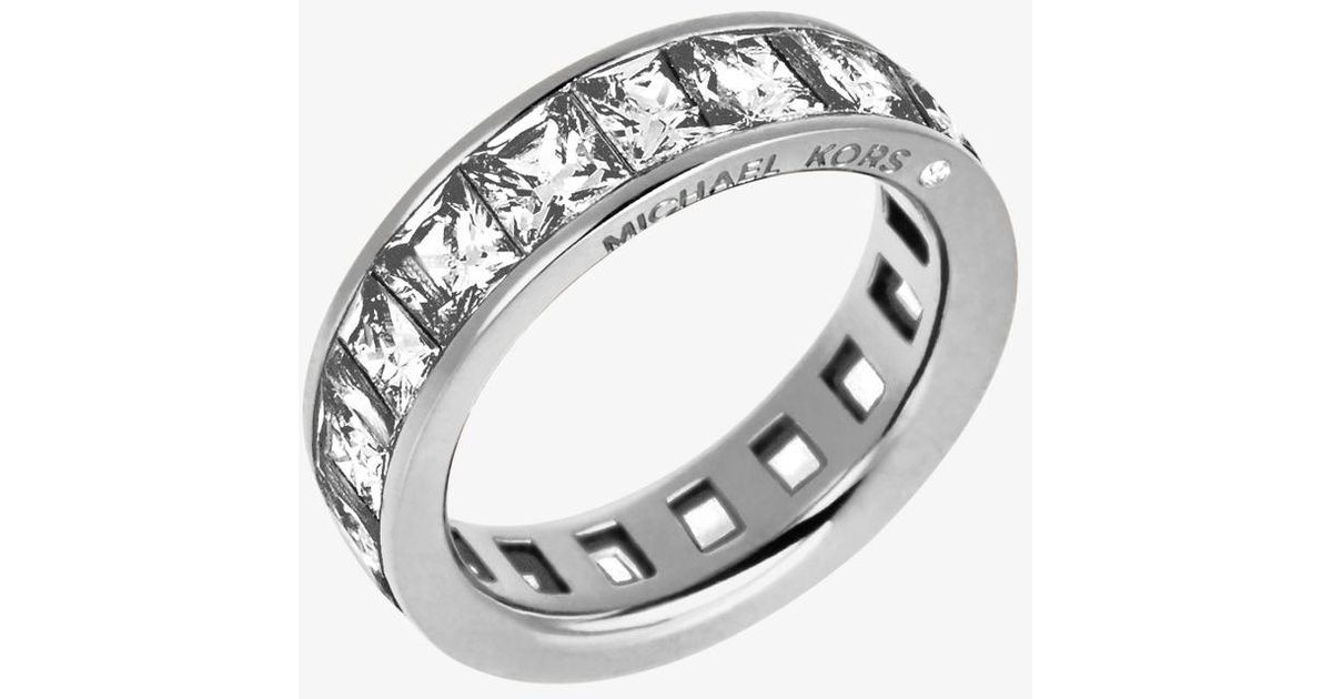 Lyst Michael Kors Baguette Crystal Silver Tone Ring In Metallic