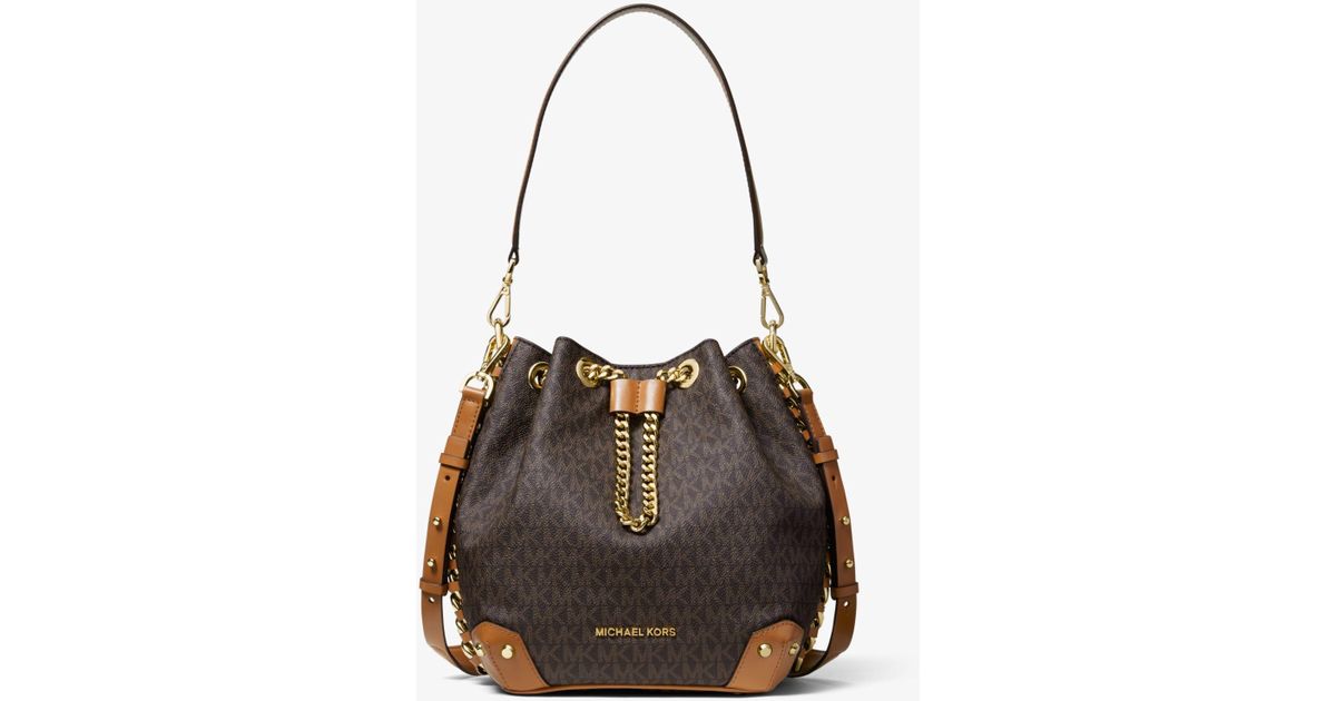 Michael Kors Alanis Medium Logo Bucket Bag in Brown - Lyst
