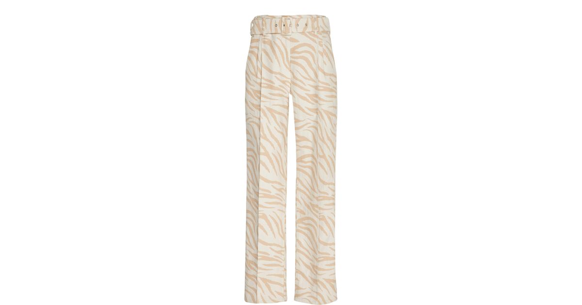 Sally Lapointe Cotton Zebraprinted Belted Trousers in Animal (Natural