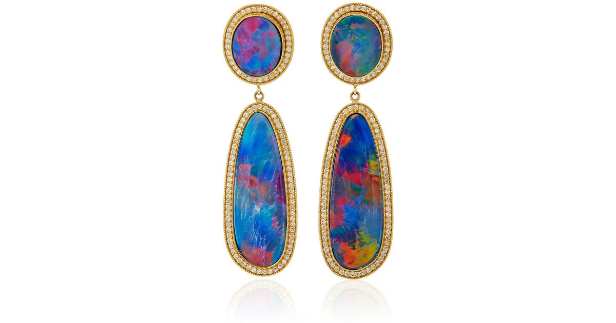 Lyst Andrea Fohrman One Of A Kind Kat Australian Opal Earrings In Blue