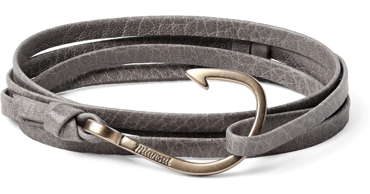 Lyst Miansai Hook Grained Leather And Gold Plated Wrap Bracelet In Lyst Miansai Hook Grained Leather And Gold Plated Wrap Bracelet In Gray For Men