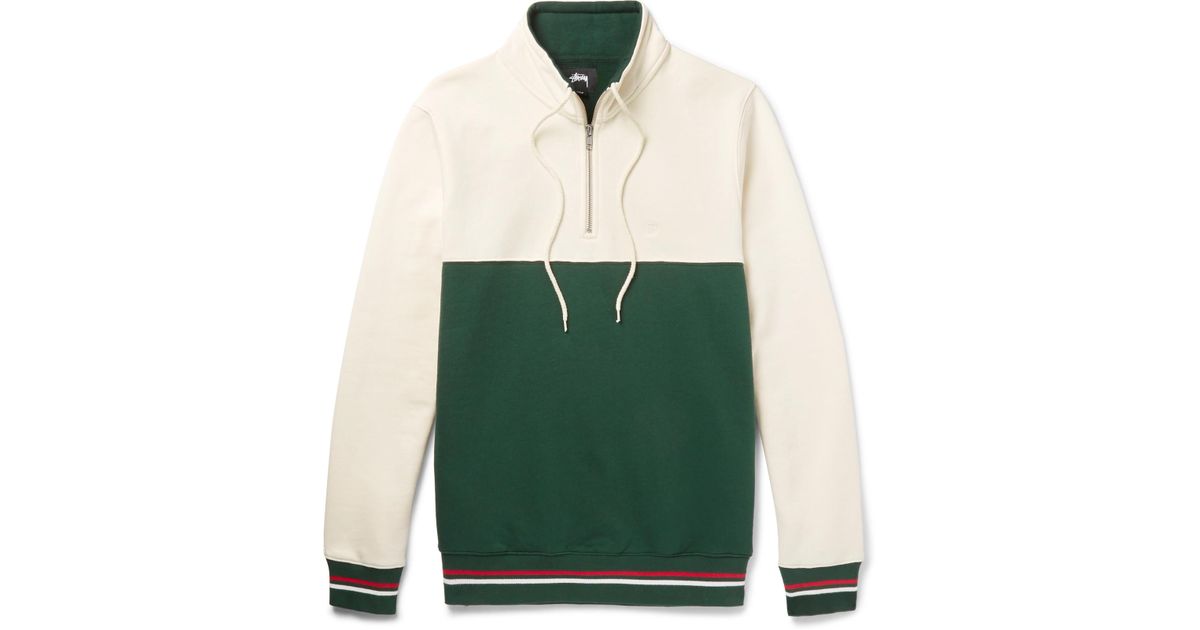 stussy two tone fleece back cotton jersey half zip sweatshirt in green for lyst stussy two tone fleece back cotton jersey half zip sweatshirt in green for lyst