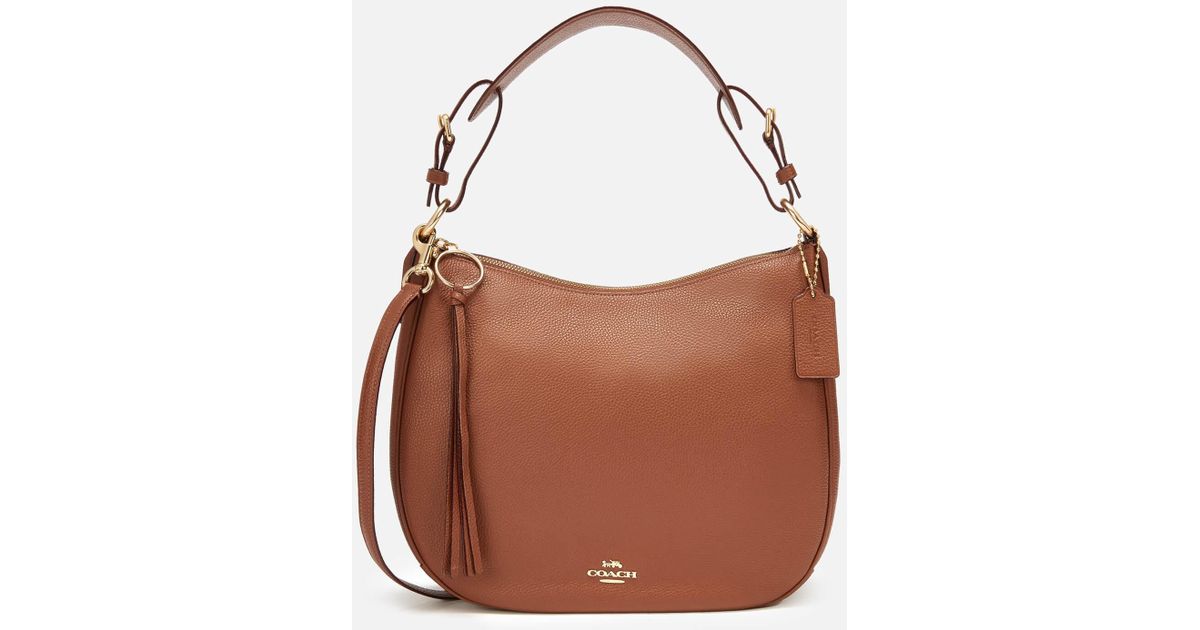 COACH Polished Pebble Leather Sutton Hobo Bag in Brown - Lyst