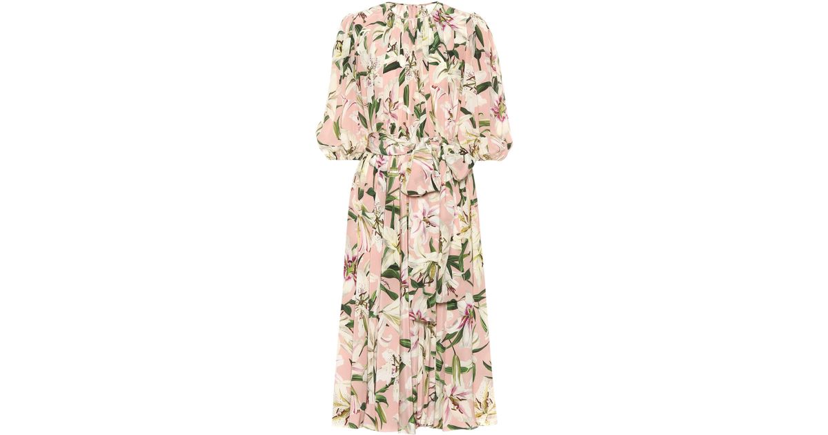 Dolce & Gabbana Floral Silk Midi Dress in Pink - Lyst