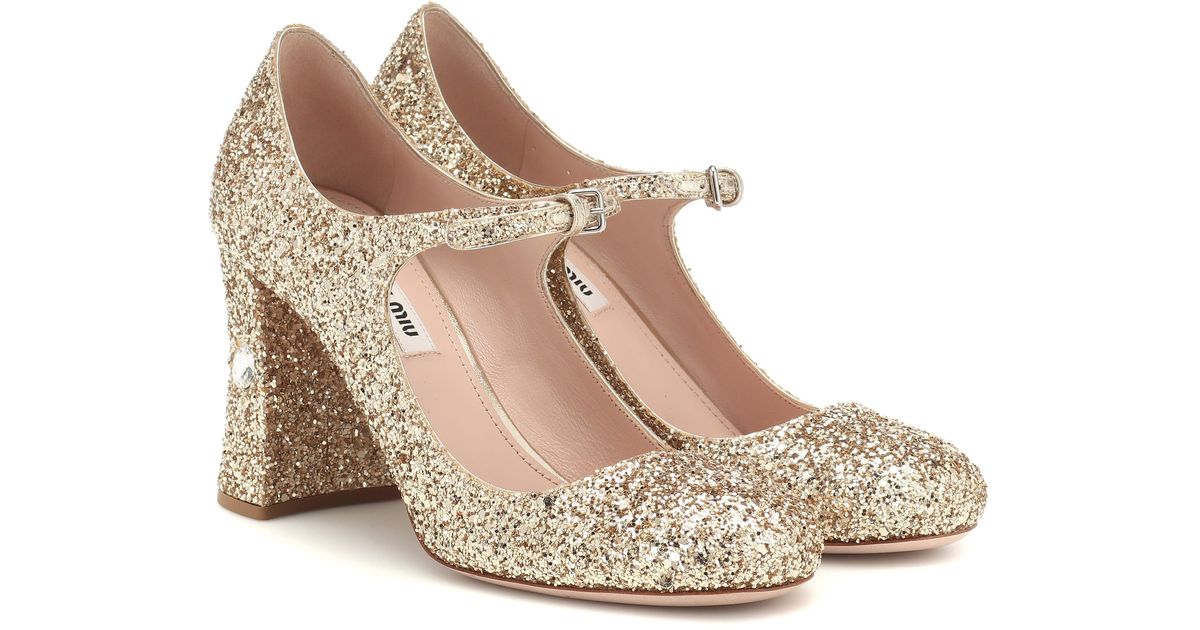 Miu Miu Sequined Mary Jane Pumps in Gold (Metallic) - Lyst