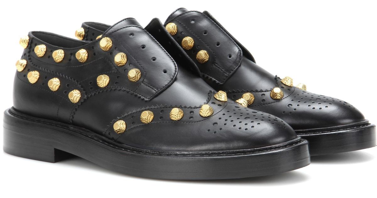 Lyst Balenciaga Studded Leather Derby Shoes in Black