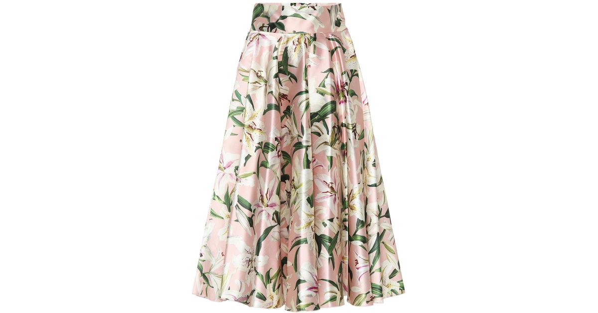 Dolce & Gabbana Floral Silk-satin Midi Skirt in Pink - Lyst