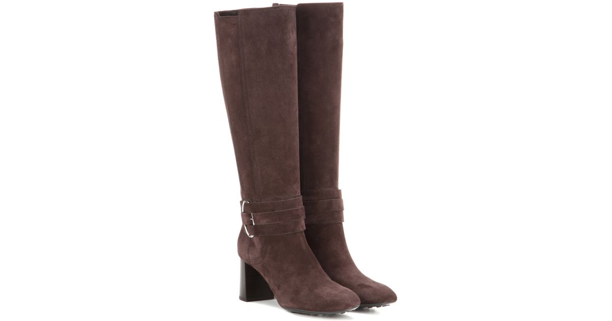Tod's Suede Knee-high Boots in Brown | Lyst