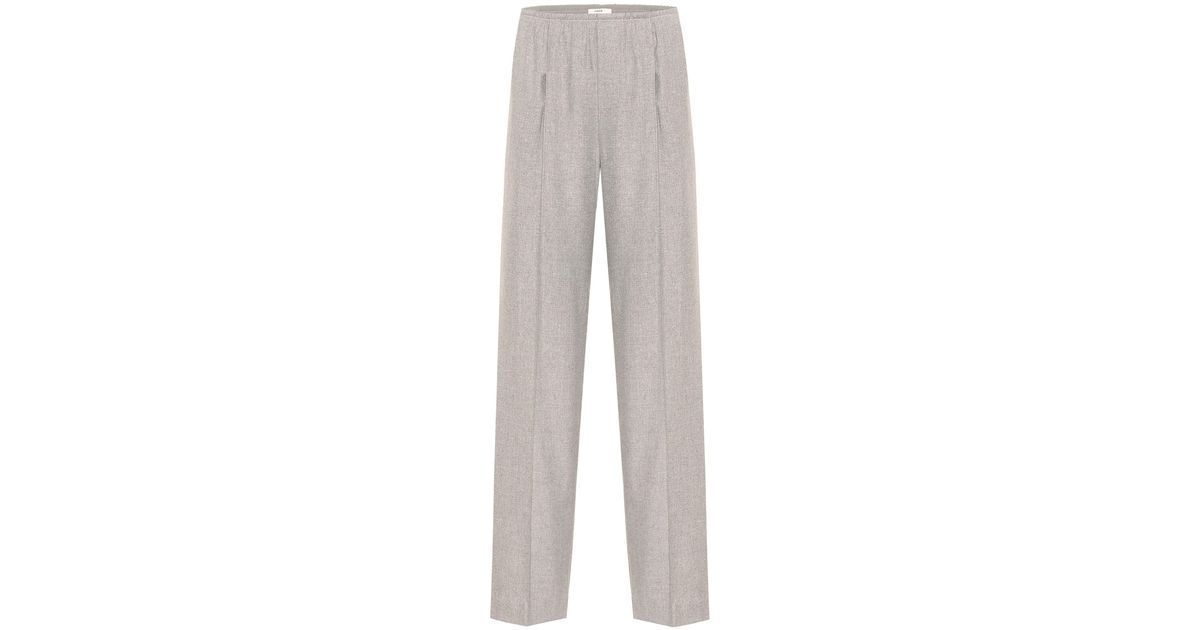Vince High-rise Wide-leg Flannel Pants in Grey (Gray) - Lyst