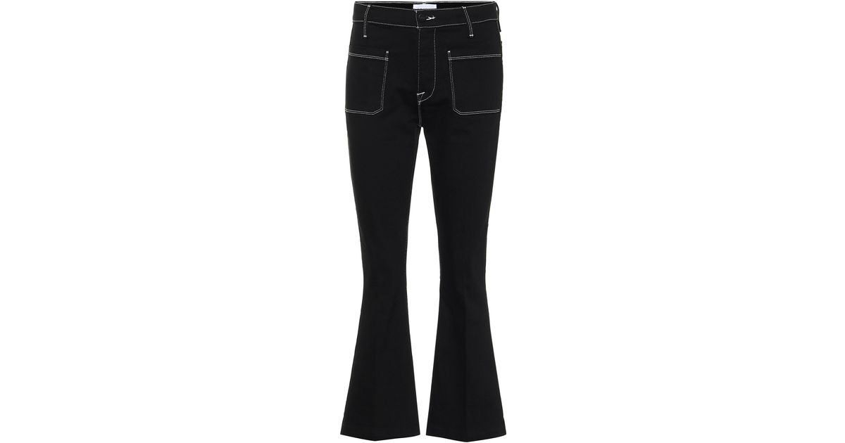 FRAME Denim Le Bardot Cropped Flared Jeans in Black - Lyst