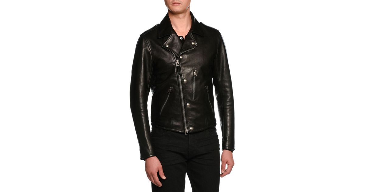 Lyst Tom Ford Asymmetric Zip Leather Biker Jacket In Black For Men