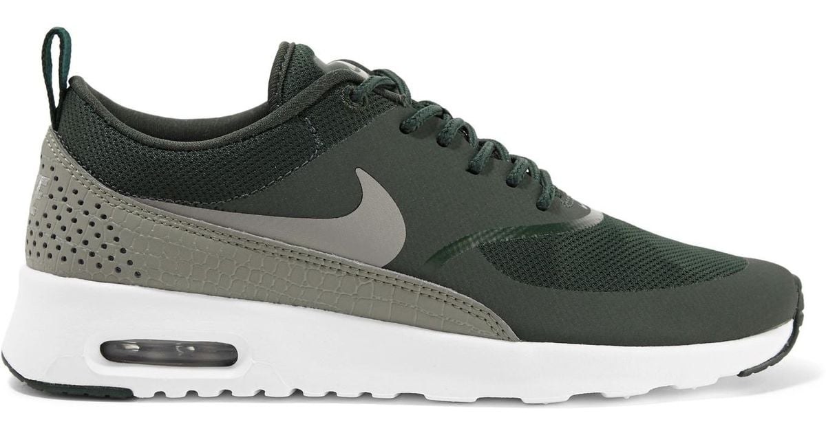 Nike Green Air Max Thea Croc effect Leather trimmed Mesh Sneakers Nike Green Air Max Thea Croc effect Leather trimmed Mesh Sneakers