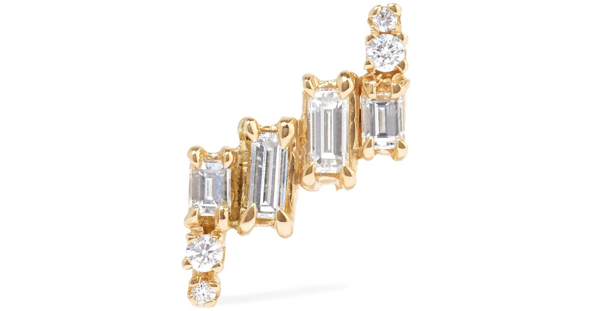 Lyst Wwake 14 Karat Gold Diamond Earring In Metallic