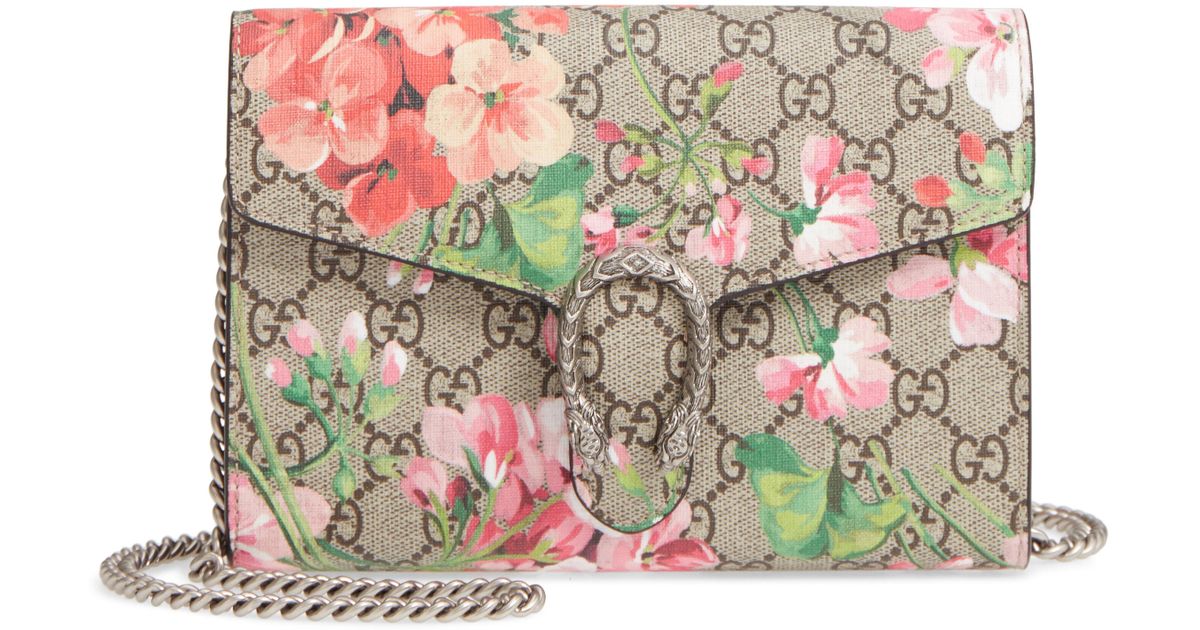 Gucci Blooms Gg Supreme Canvas Wallet On A Chain in Natural - Lyst