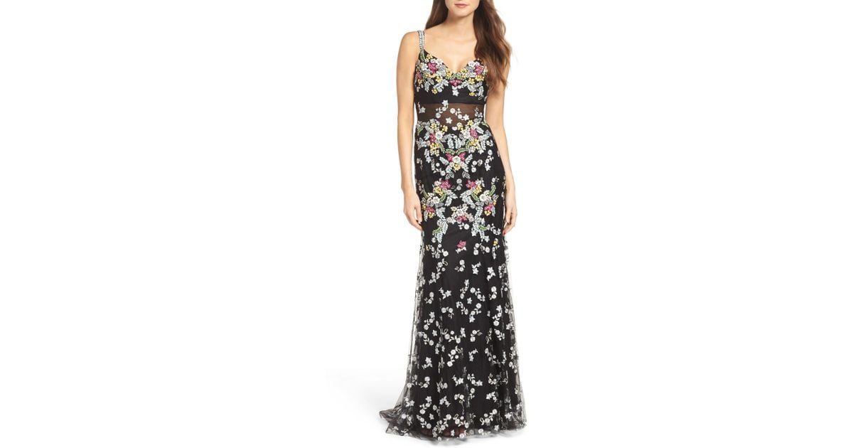 mac duggal embroidered mesh gown