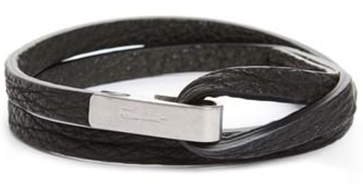 Lyst Ferragamo Pelle Shark Leather Wrap Bracelet In Black For Men