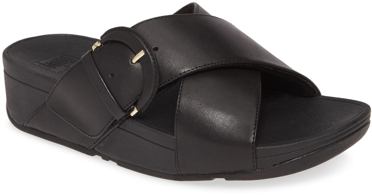 fitflop buckle up leather slides