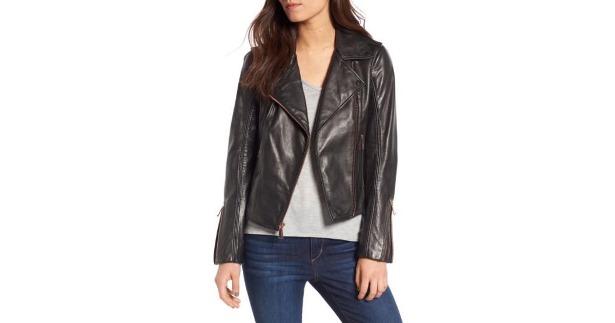 Lyst Bcbgeneration Lambskin Leather Moto Jacket In Black