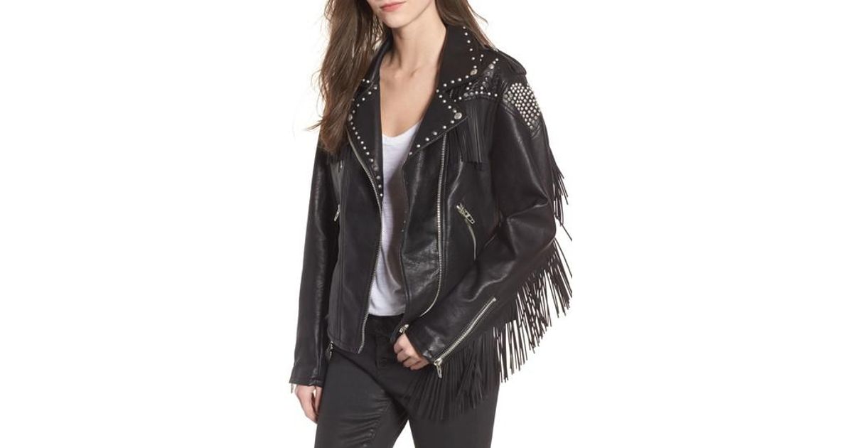 Blank Nyc Studded Fringe Faux Leather Moto Jacket In Black Lyst