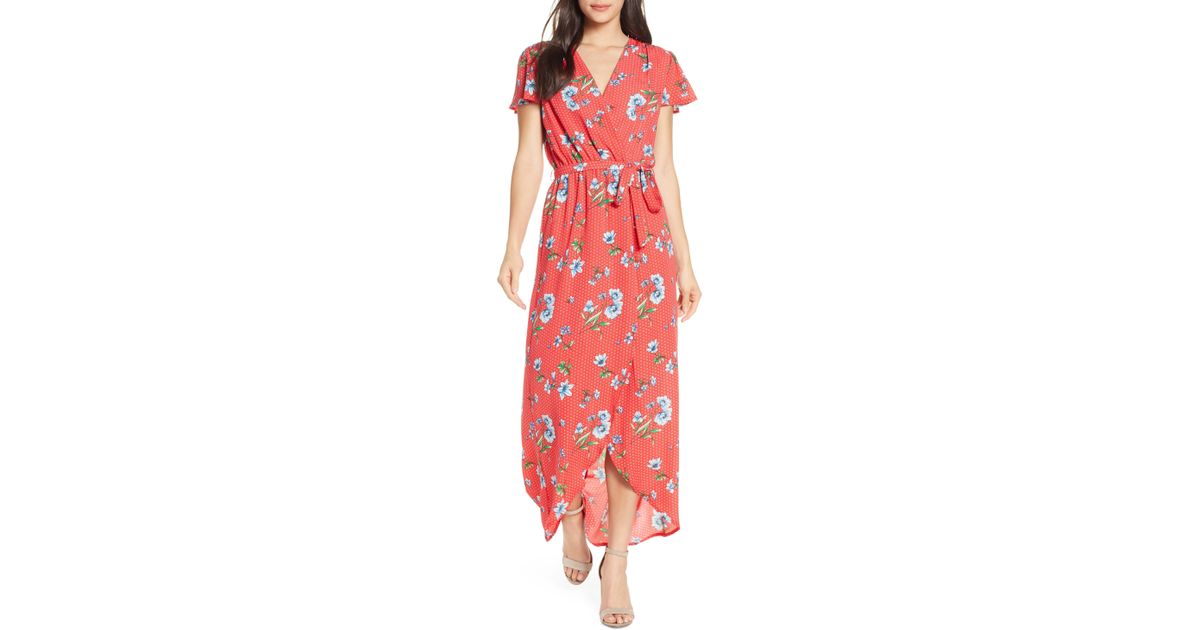 Fraiche By J High/low Faux Wrap Maxi Dress in Red - Lyst