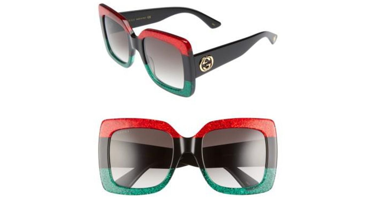 gucci square acetate sunglasses black green red