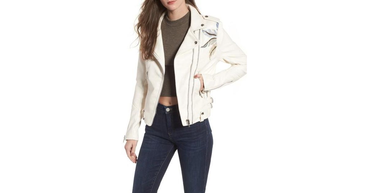 Lyst Blank Nyc Embroidered Faux Leather Moto Jacket In Blue