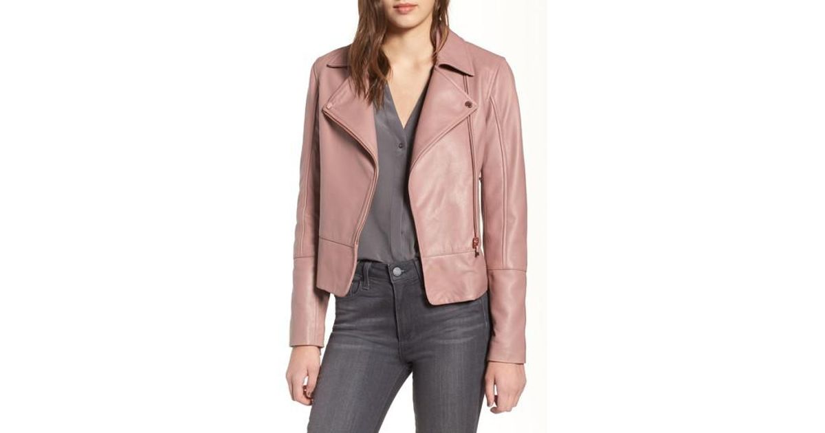 Ted Baker Lizia Leather Biker Jacket In Pink Lyst