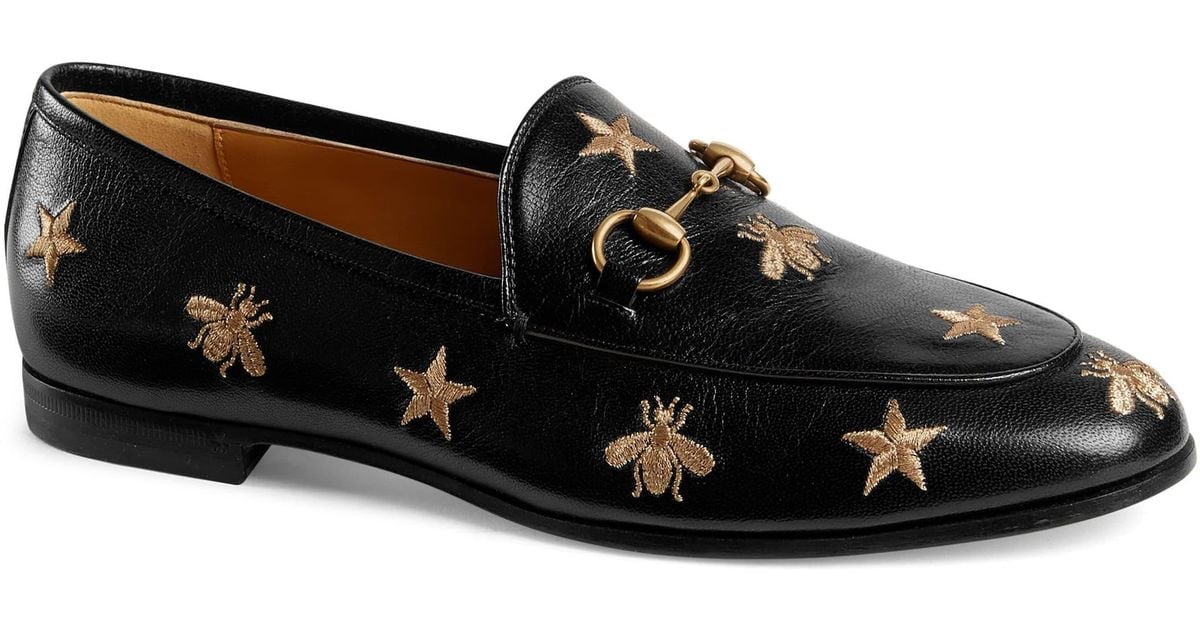 Gucci Jordaan Embroidered Bee Loafer in Black - Lyst