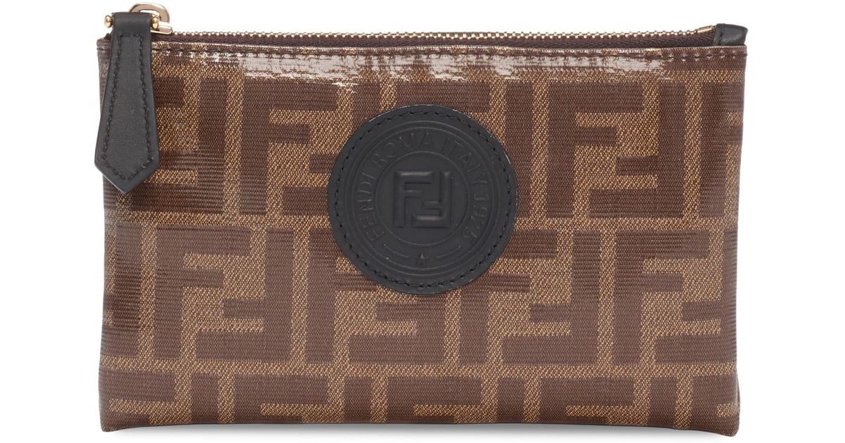 Fendi Small Busta Logo Leather Zip Pouch in Brown - Lyst