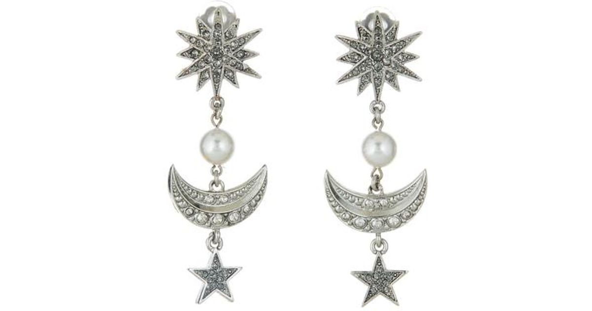 Lyst Oscar De La A Moon Stars Earrings In Metallic