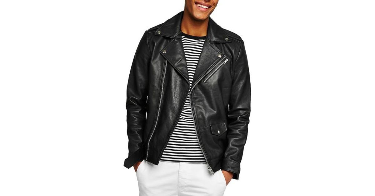 Lyst Topman Oversize Leather Biker Jacket In Black For Men