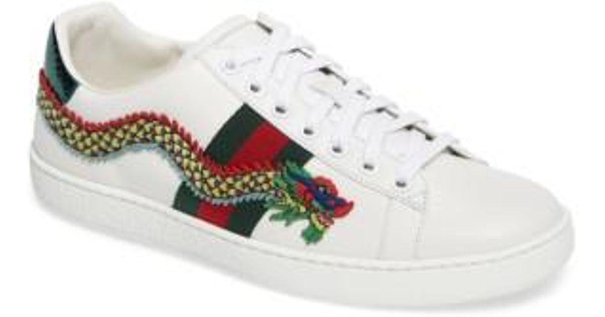 gucci White Leather New Ace Dragon Sneaker