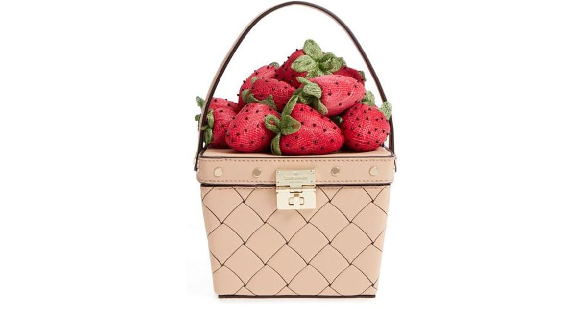 Lyst Kate Spade Picnic Perfect Strawberry Woven Leather Basket Bag Lyst Kate Spade Picnic Perfect Strawberry Woven Leather Basket Bag In Red