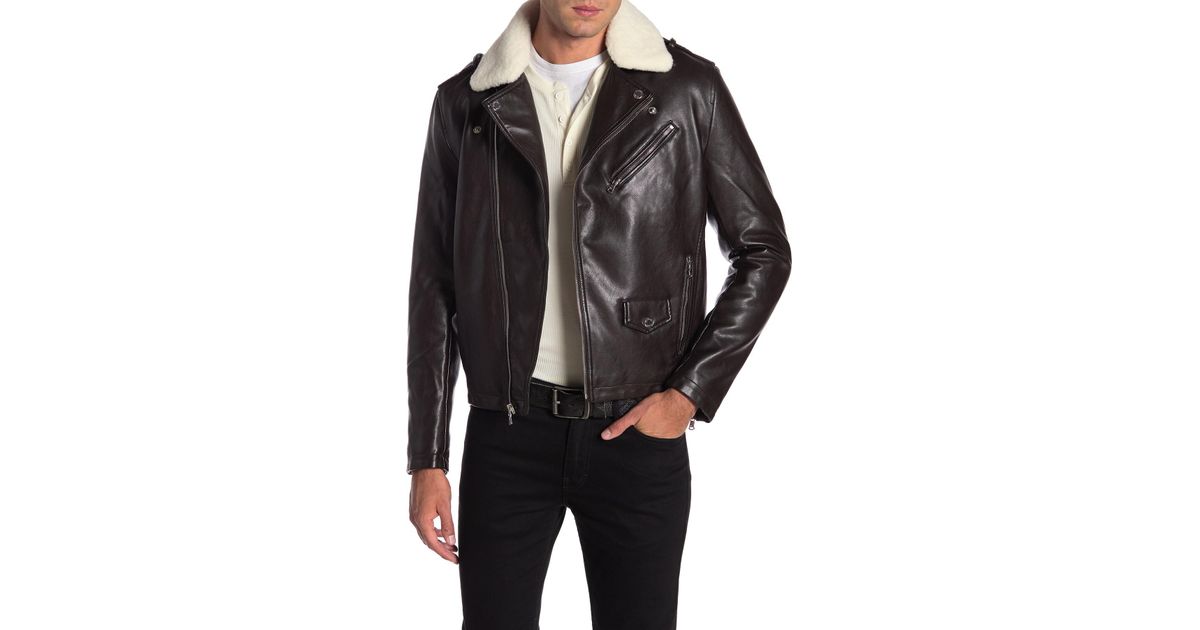 Lyst Michael Kors Webster Waxy Faux Fur Moto Jacket In Brown For Men