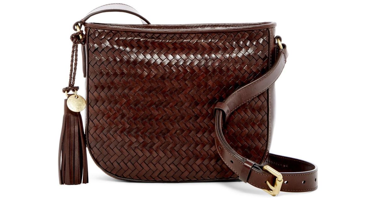 Lyst Cole Haan Celia Woven Leather Crossbody Bag In Brown