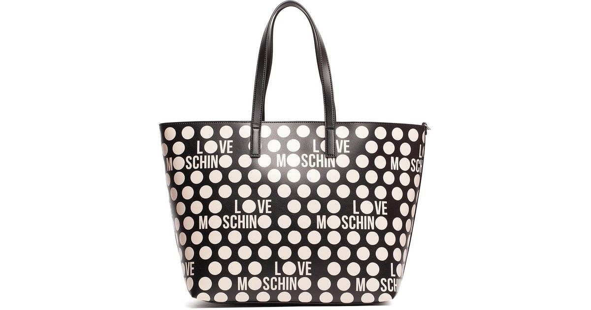Lyst Love Moschino Polka Dot Large Faux Leather Tote Bag In Black