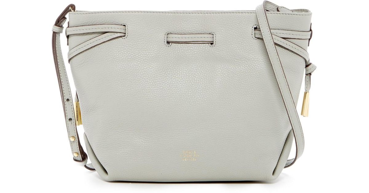 vince camuto nisha leather drawstring crossbody in gray lyst vince camuto nisha leather drawstring crossbody in gray lyst