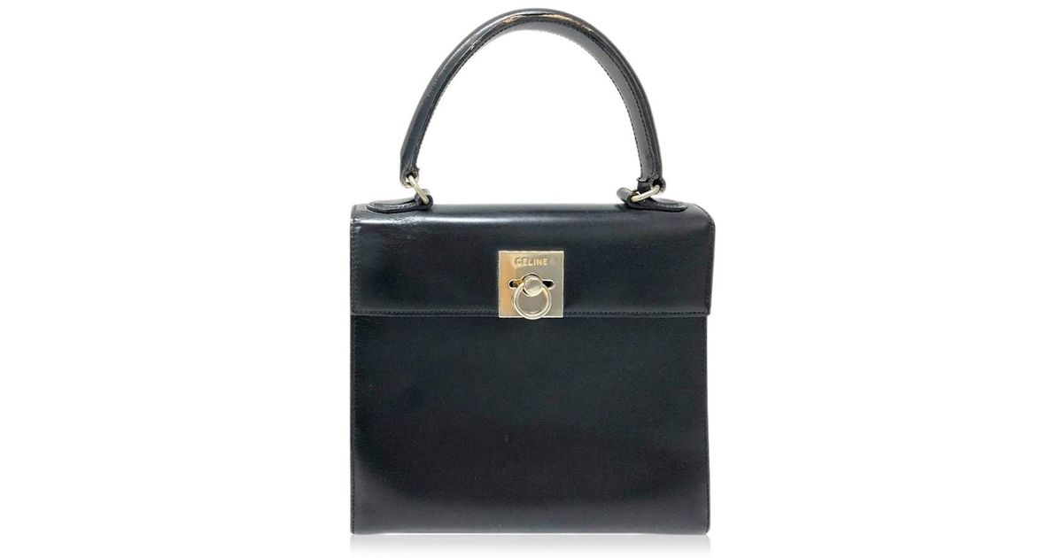 Céline Vintage Tote Bag Hand Black Calf Leatherleather