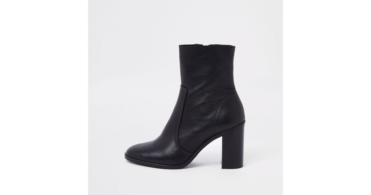 Lyst - River Island Leather Ankle Boots in Black