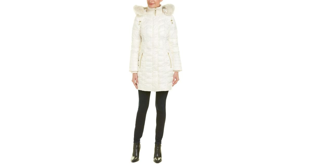 kensie Womens Short Duffle Coat with Front Plackets and Faux Fur Trimmed Hood