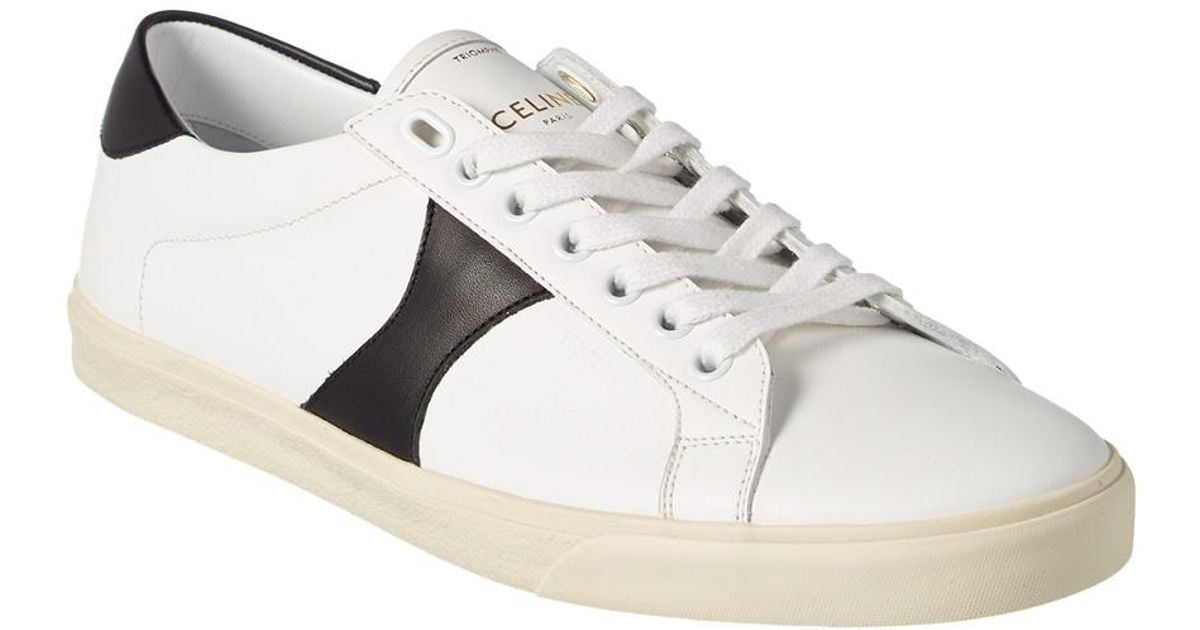 Céline Triomphe Lace-up Leather Sneaker in White - Save 13% - Lyst