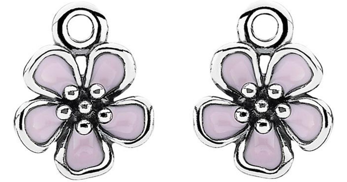Lyst Pandora Cherry Blossom Silver Enamel Earring Charms In Metallic