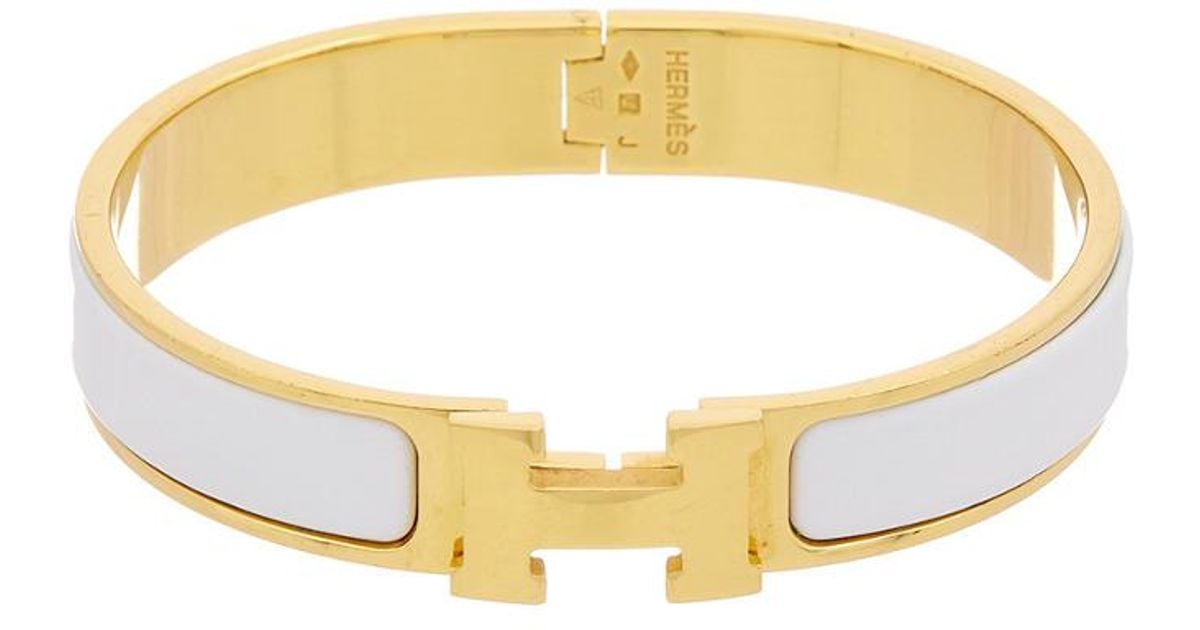 Lyst - Hermès White Enamel Clic-clac H Bracelet in Metallic