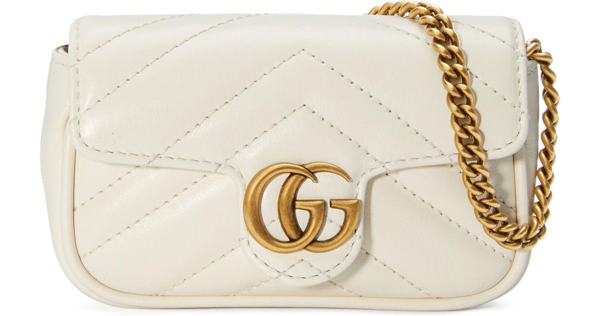 Gucci Super Mini GG Marmont 2.0 Leather Bag in White - Lyst