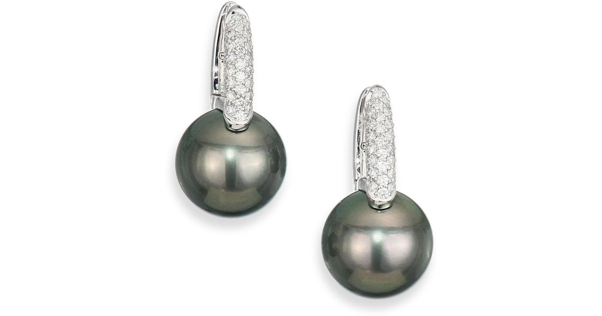 Lyst Mikimoto Black South Sea 10mm 11mm Pearl Diamond 18k Lyst Mikimoto Black South Sea 10mm 11mm Pearl Diamond 18k White Gold Drop Earrings In Green