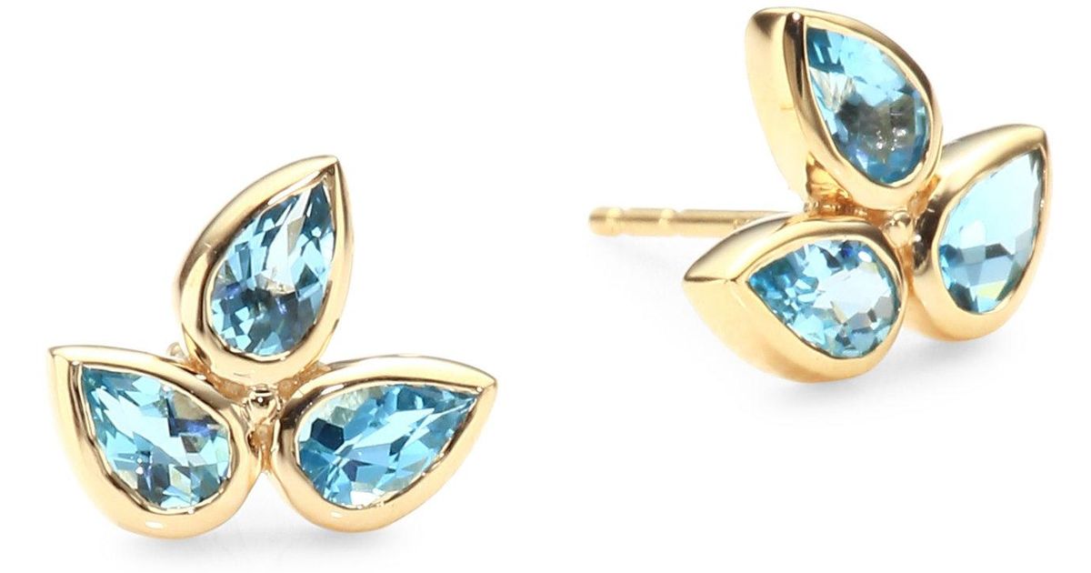 Lyst Anzie Bouquet Swiss Blue Topaz Yellow Gold Earrings In