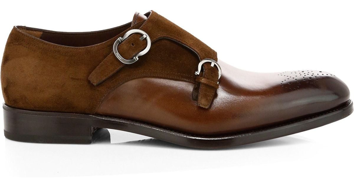 ferragamo double monk strap brown