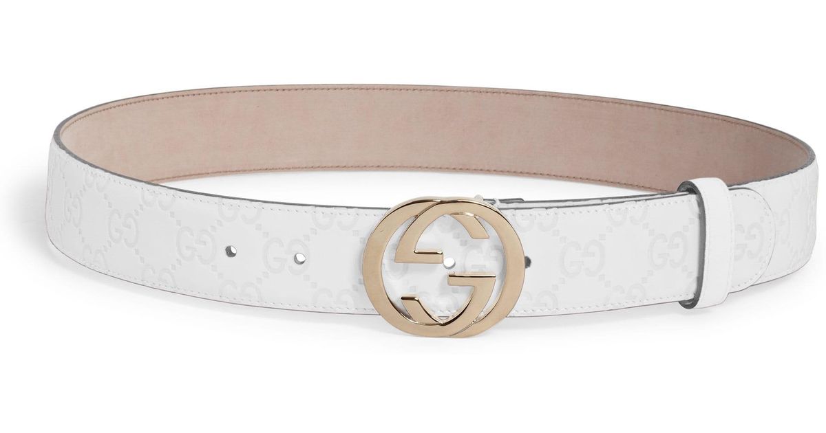 Gucci Women's Interlocking GG Leather Belt Cocoa in White Lyst