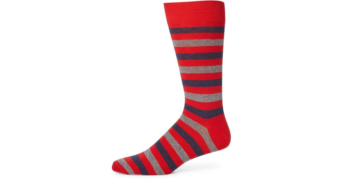 Lyst Saks Fifth Avenue Collection Striped Rugby Socks In Red For Men