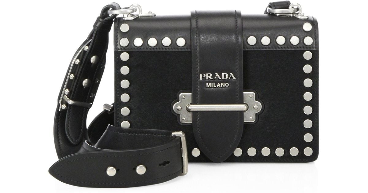 Lyst Prada Bandoliera Studded Calf Hair Leather Shoulder Bag In Lyst Prada Bandoliera Studded Calf Hair Leather Shoulder Bag In Black